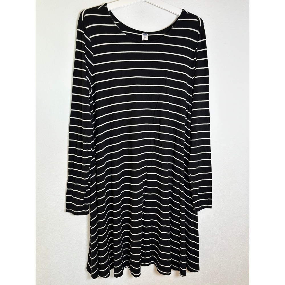 Old Navy Womens XL Black White Striped Long Sleeve Swing Mini Dress